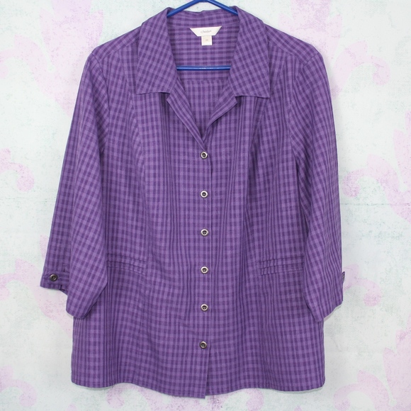 CJ Banks Tops - CJ Banks Purple Gingham Check Floral Stretch Top